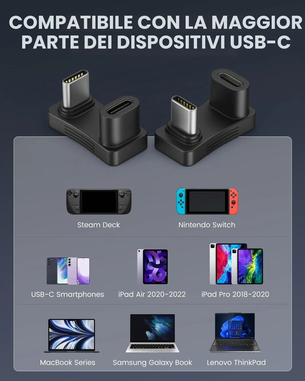 MoKo Adattatore USB-C 180° Forma U 2 Pezzi Grigio