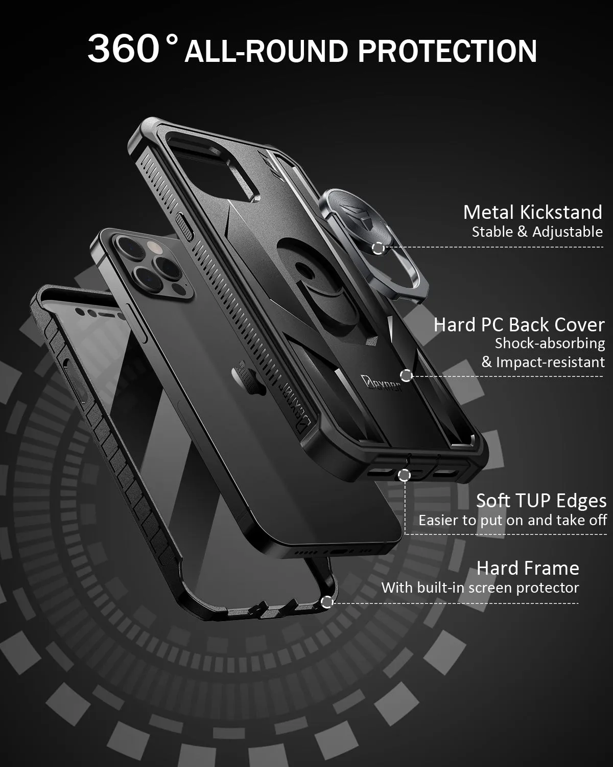 Dexnor Rugged cover iPhone 12/12 Pro nera antishock