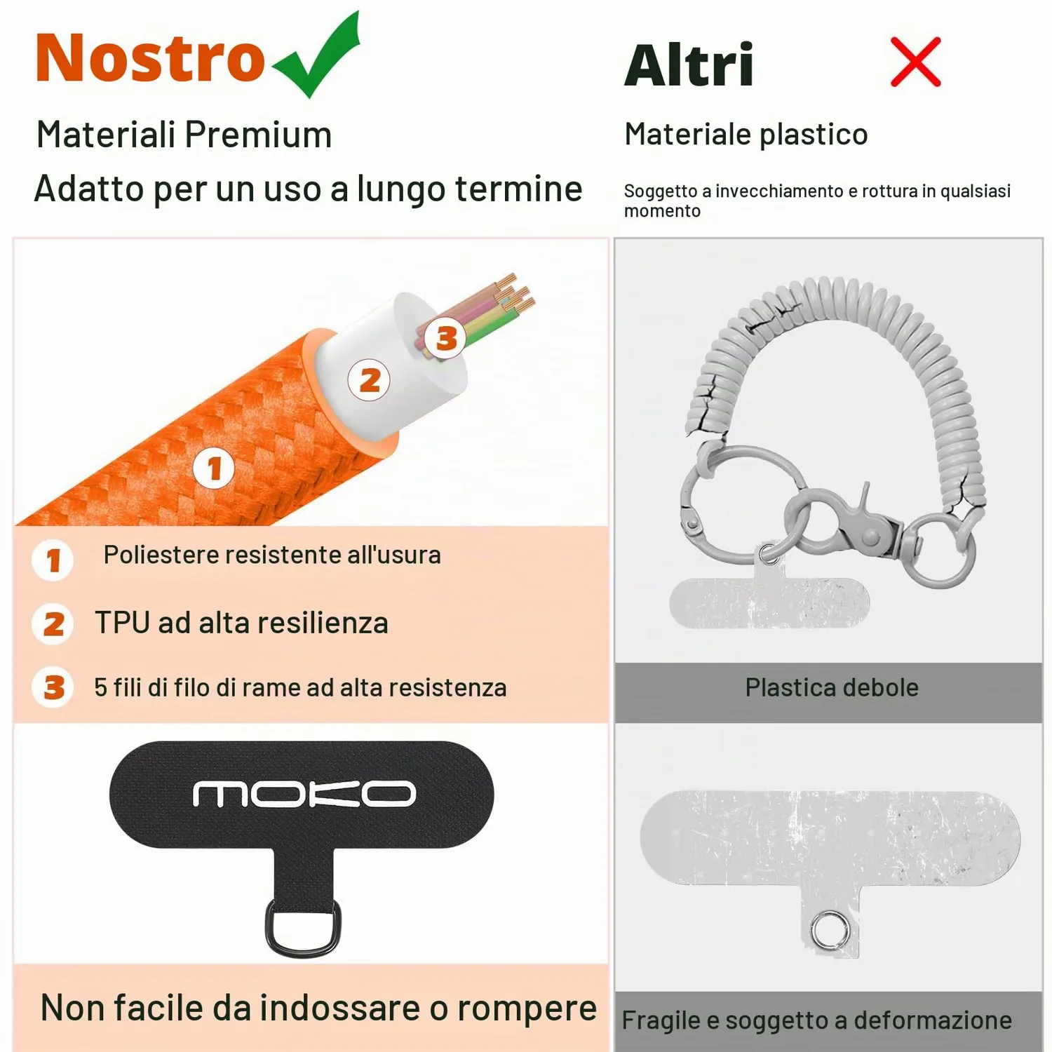 MoKo Laccio Cellulare Elastico Arancione Antifurto