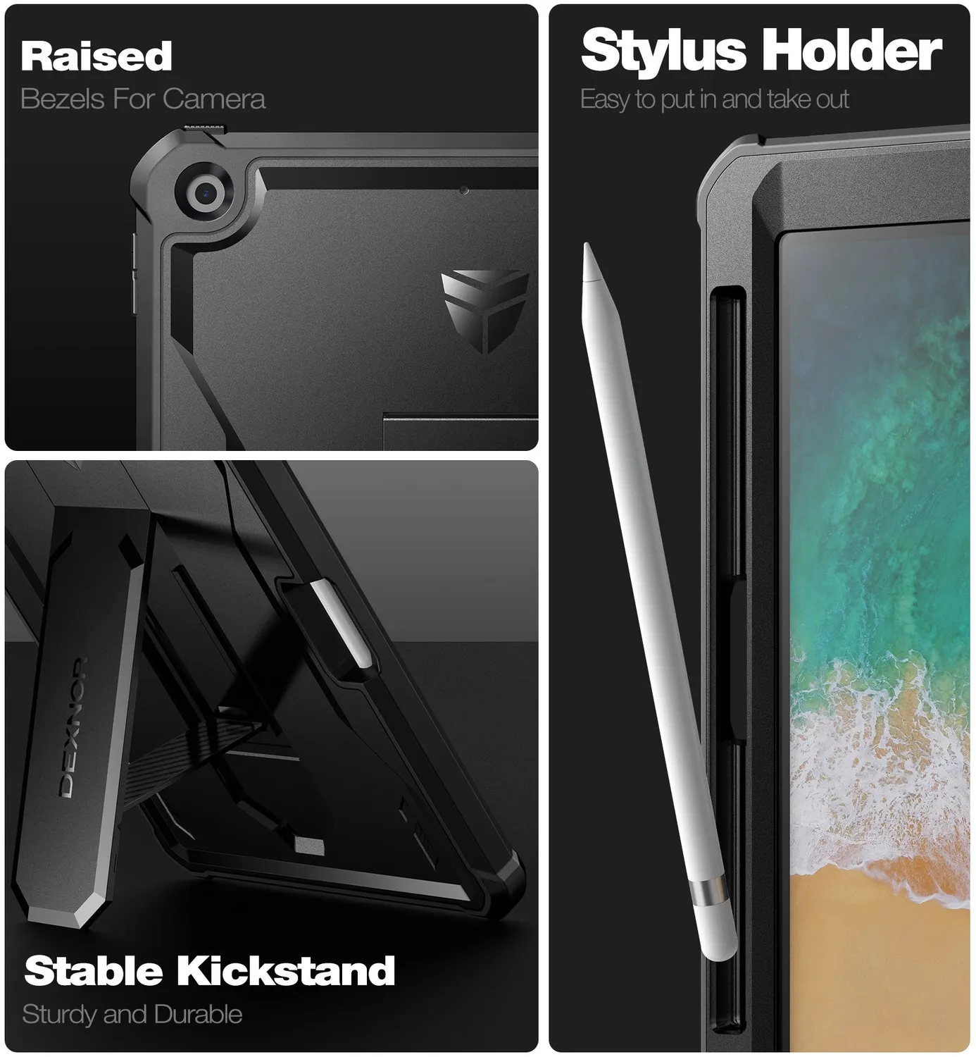 Dexnor per iPad 9,7" 2018 Custodia Nera antiurto stand
