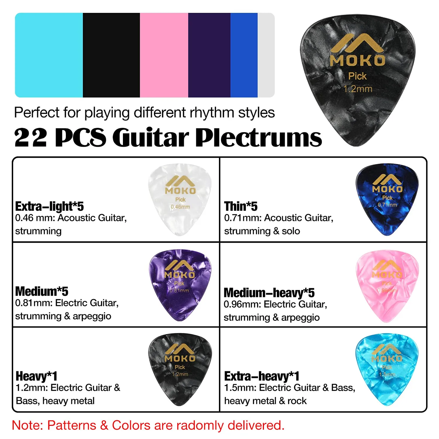 MoKo Custodia Plettri Chitarra Nera 22 Plettri Pelle PU