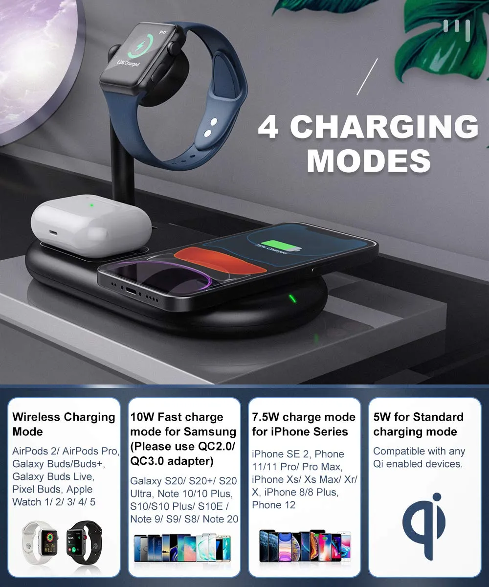 MoKo stazione ricarica wireless 3in1 Qi iPhone Watch AirPods