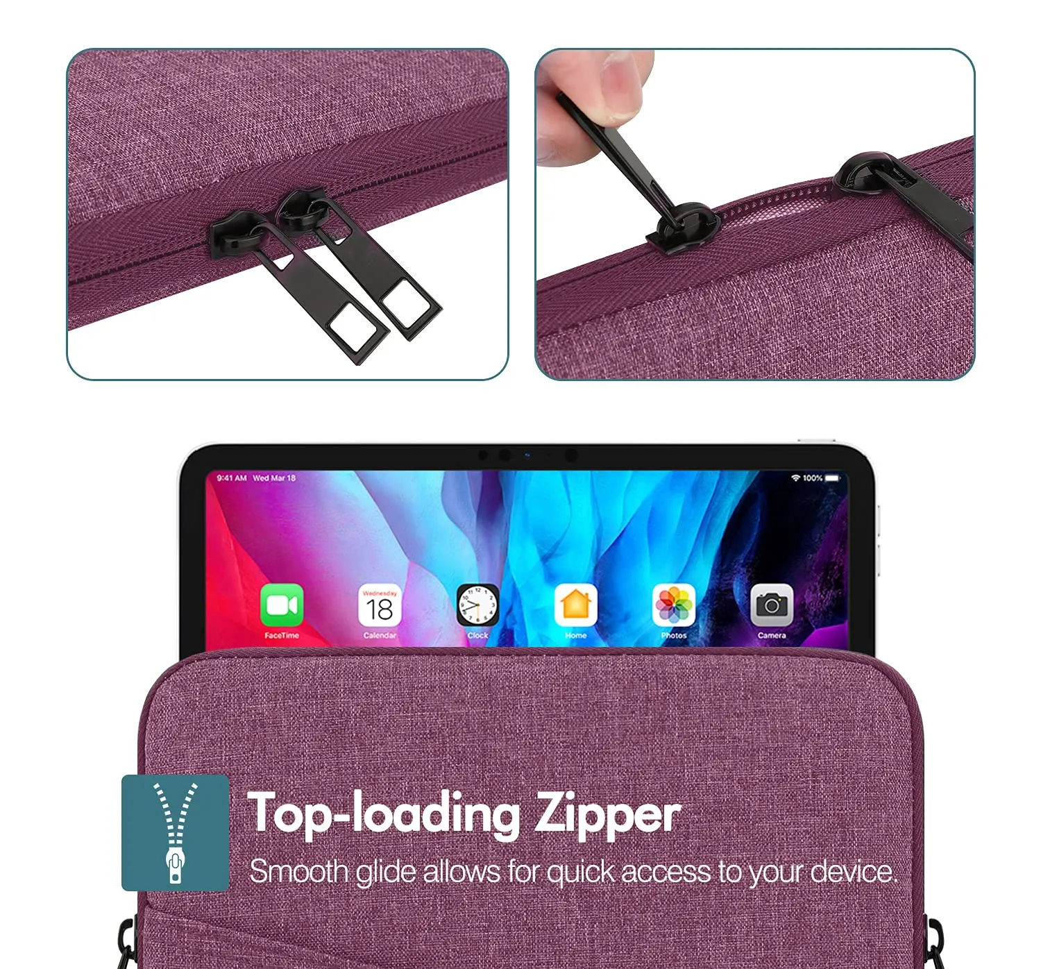 MoKo Custodia Tablet 9-11" Viola con Tasca e Zip