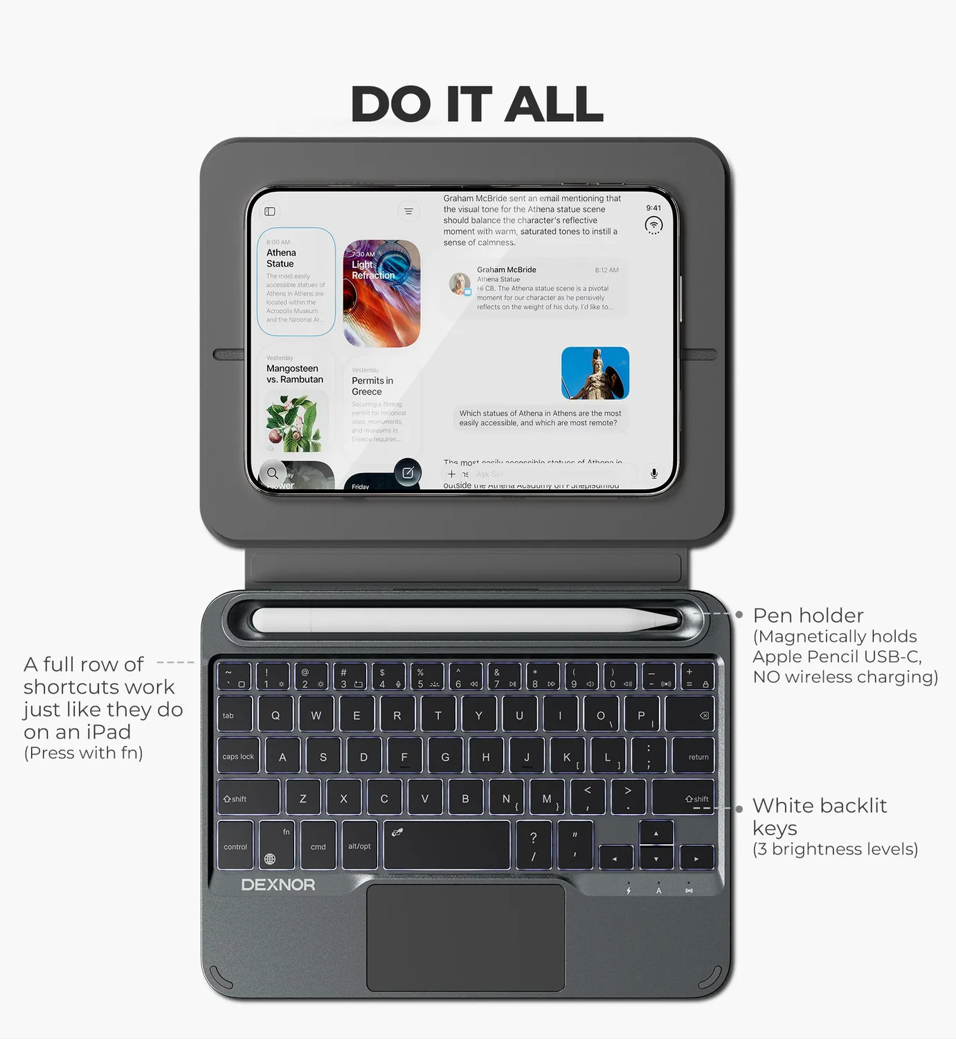 Dexnor iPhone Duo custodia tastiera grigia bluetooth touchpad