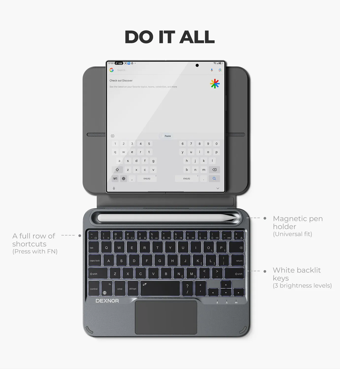 Dexnor Z Fold tastiera bluetooth custodia grigia touchpad