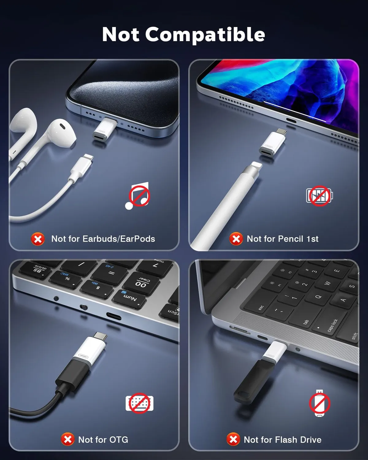 MoKo Adattatore Lightning a USB-C Solo Ricarica 4 Pezzi grigio