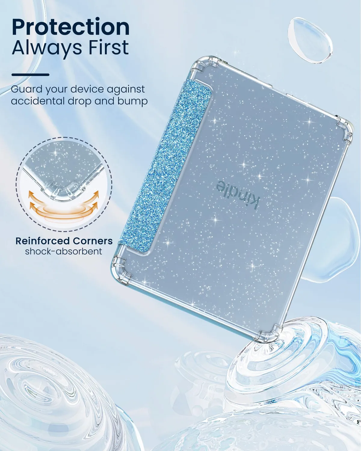 MoKo Custodia Kindle 12a Gen 6" Glitter Blu Chiaro TPU