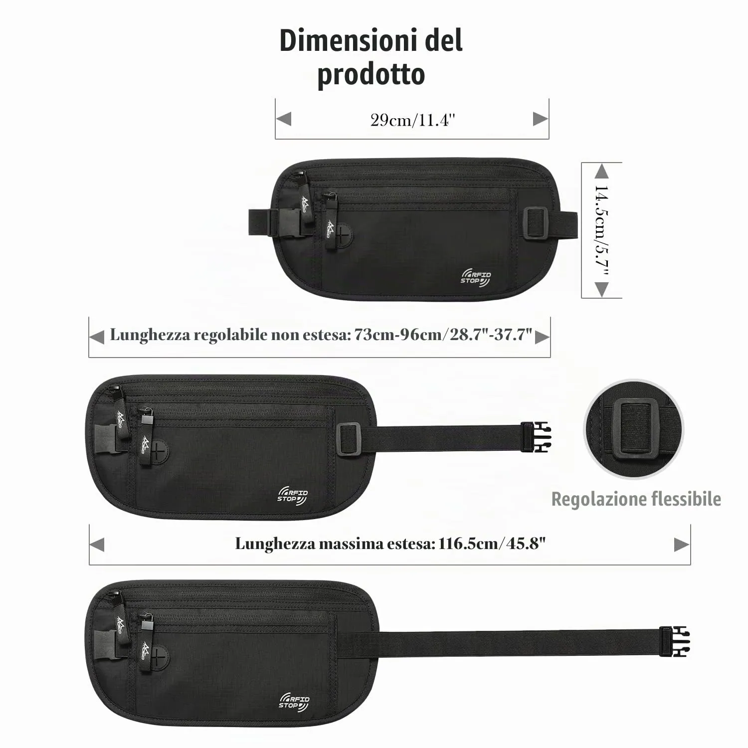 MoKo marsupio portadocumenti RFID nero standard impermeabile