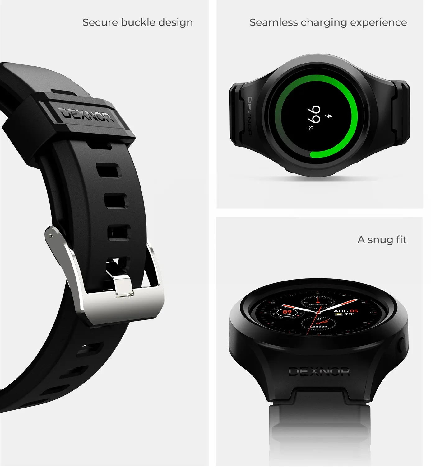 Dexnor Galaxy Watch Active 2 44mm cinturino nero silicone