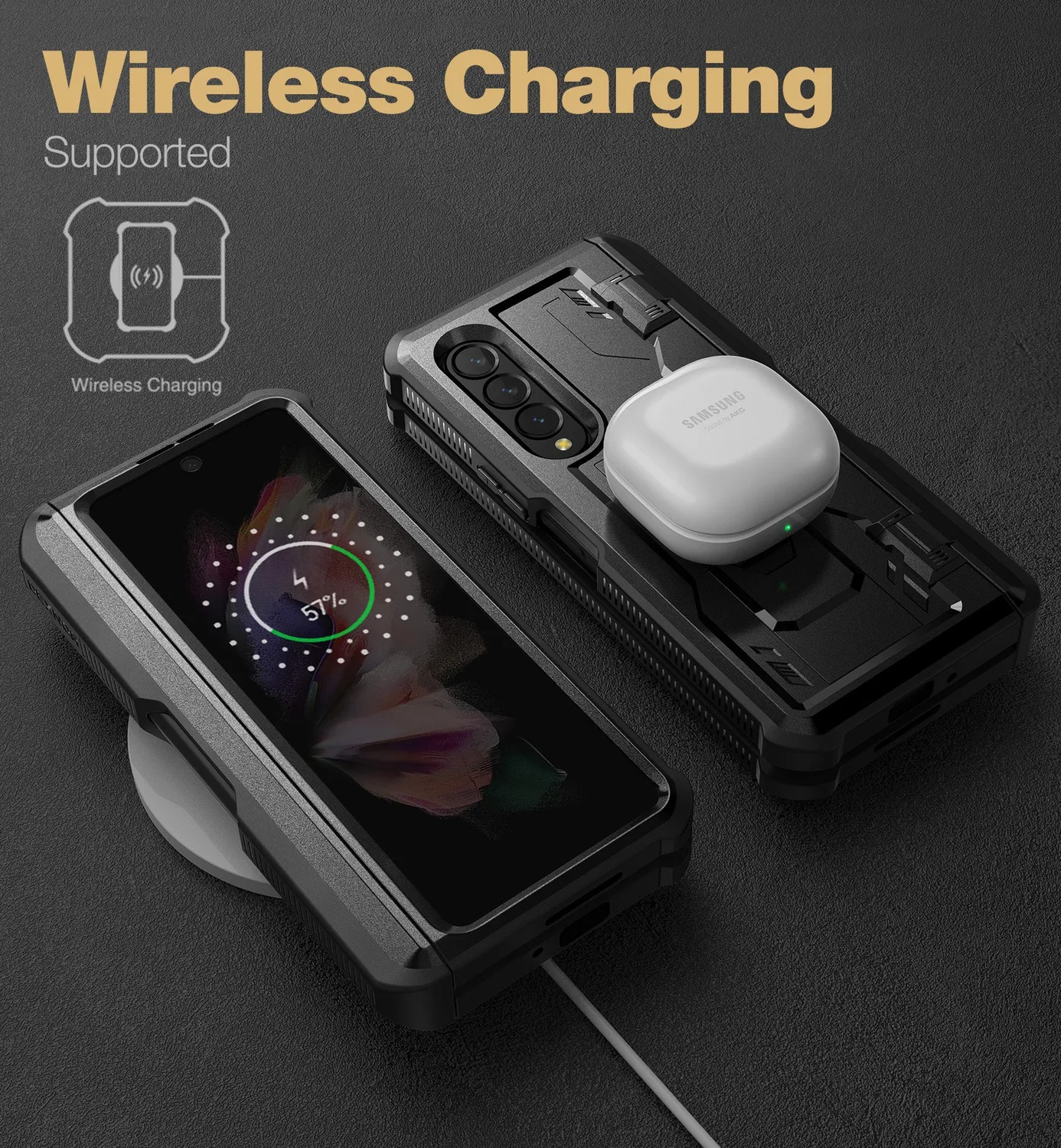 Dexnor Galaxy Z Fold 3 cover nera con cavalletto antiurto
