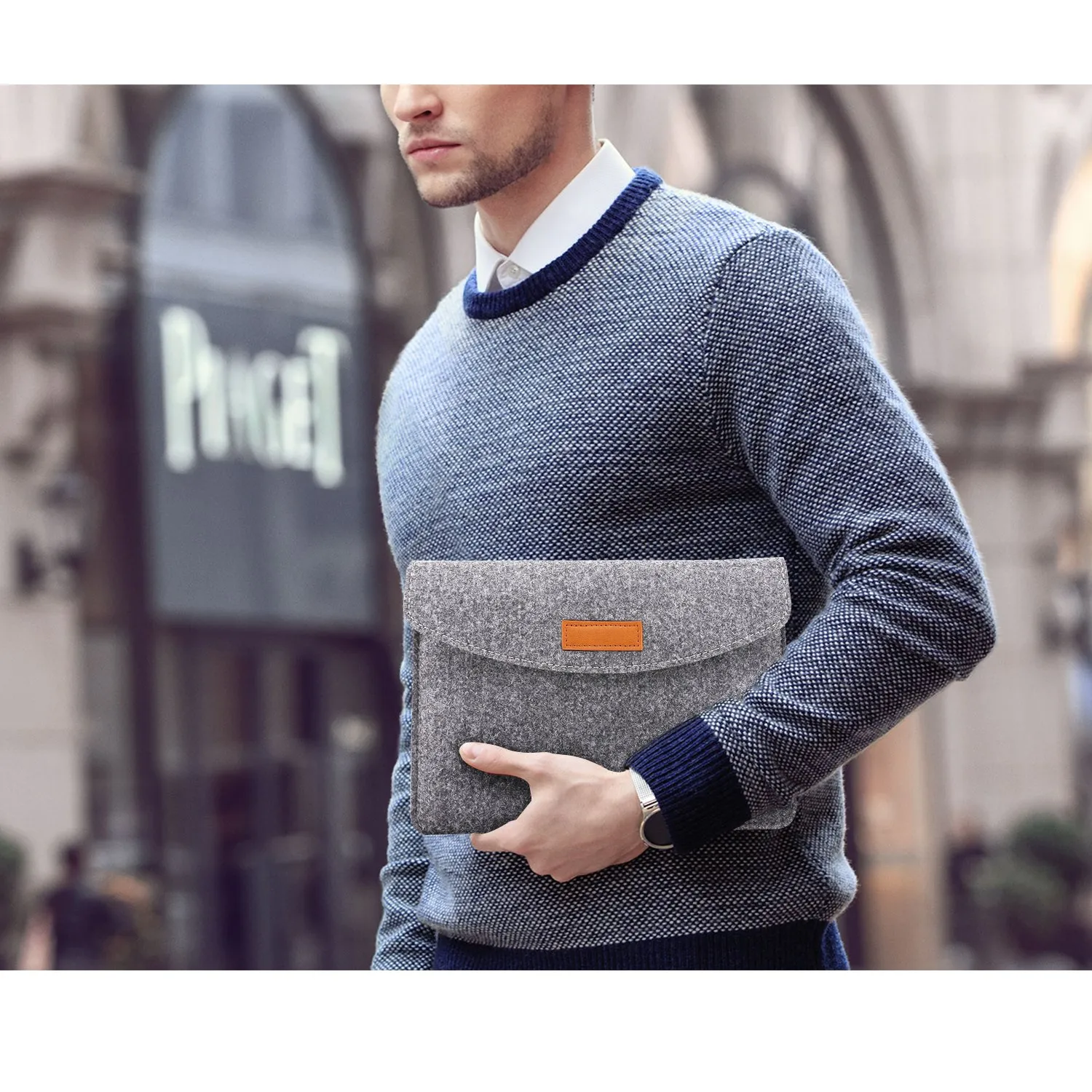 MoKo custodia sleeve feltro tablet 7-8 pollici grigio chiaro antiurto