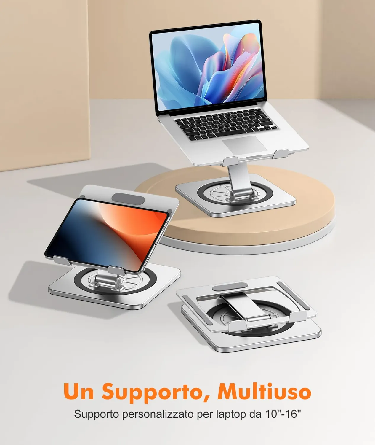 EOIWUY Supporto Laptop 10-16 Pollici Girevole Argento Alluminio