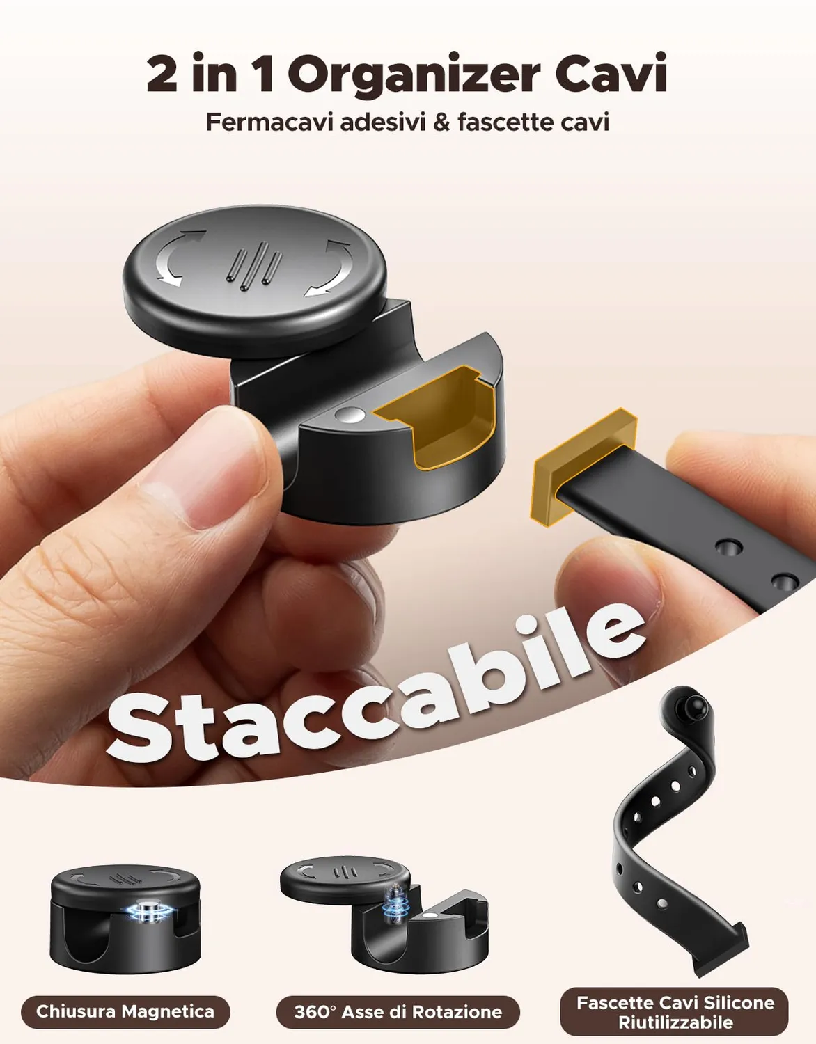 EOIWUY Fermacavi Adesivi 8 pezzi silicone magnetici neri