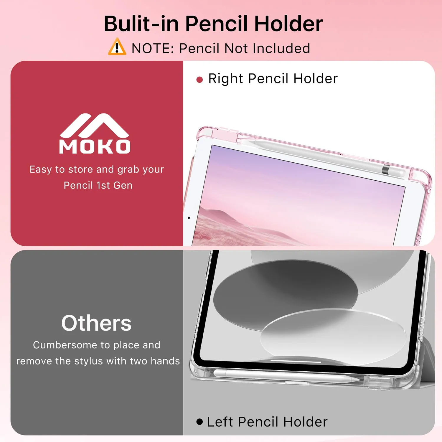MoKo 10.2 iPad 9/8/7 cover rosa portapenna leggera