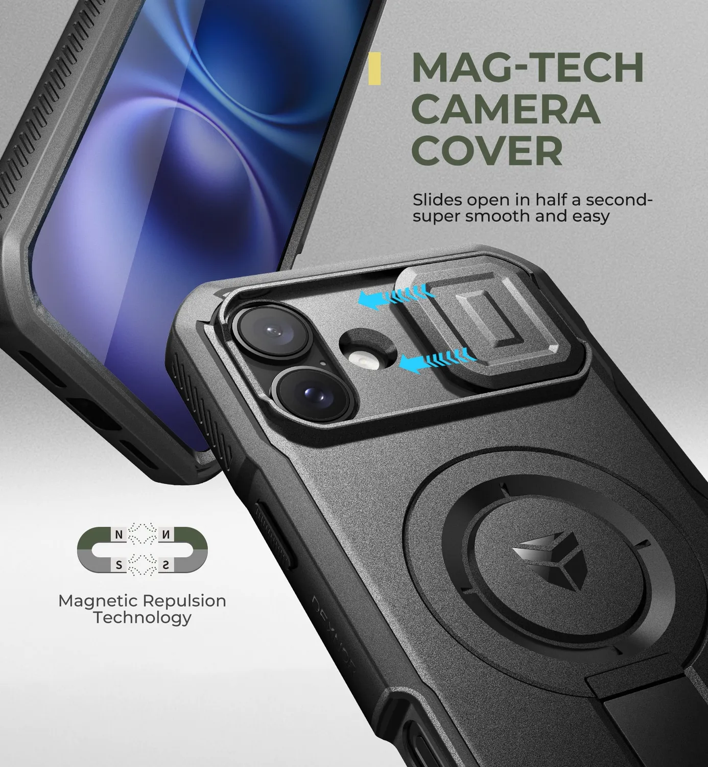 Dexnor Cover iPhone 16 Plus MagSafe Nera Antishock con Stand