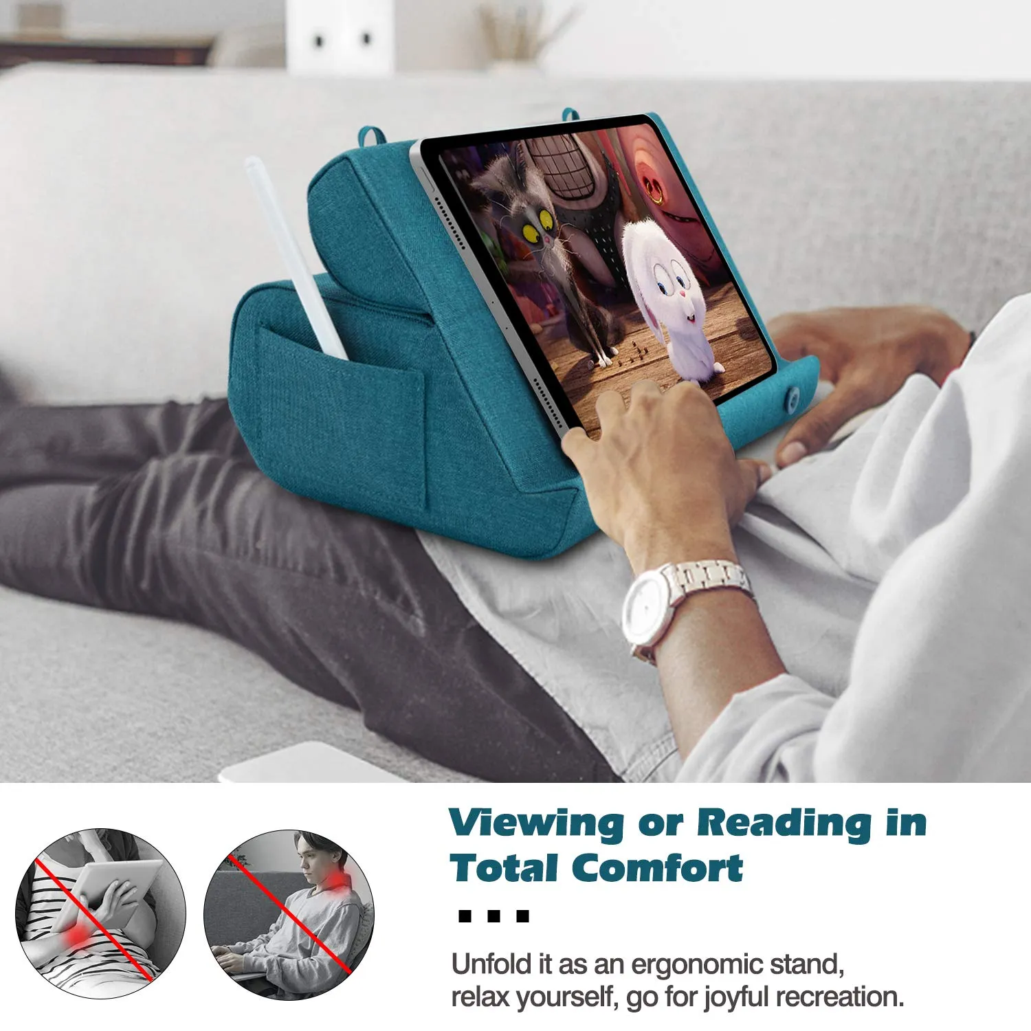 MoKo Supporto Tablet Cuscino 12.9" Blu Pavone