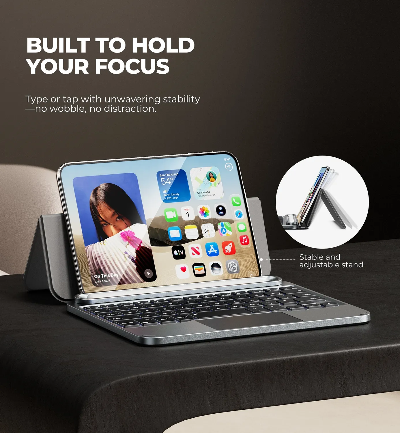 Dexnor iPhone Duo custodia tastiera grigia bluetooth touchpad