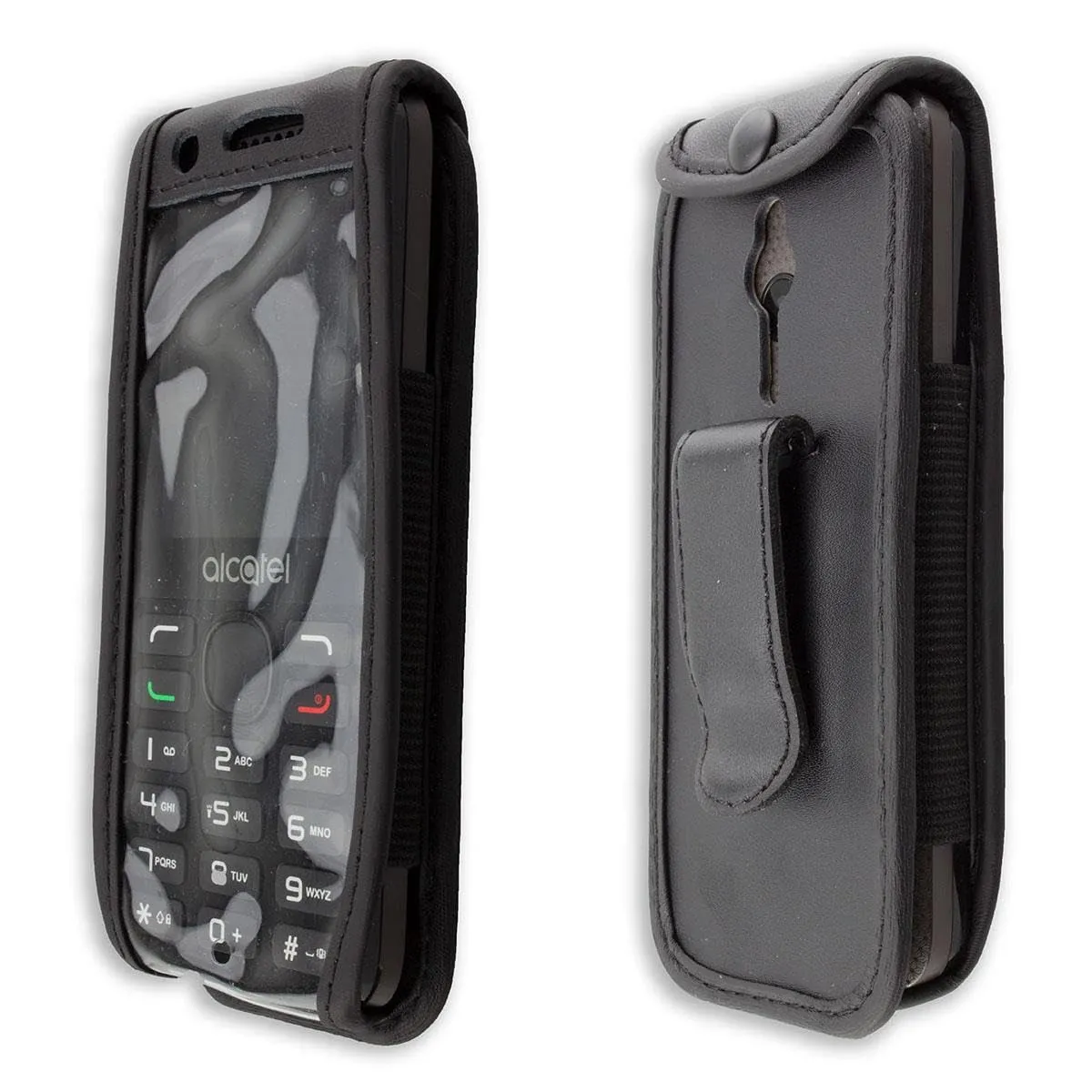 caseroxx Borsa Pelle Alcatel 20.38X custodia cintura nero vera pelle
