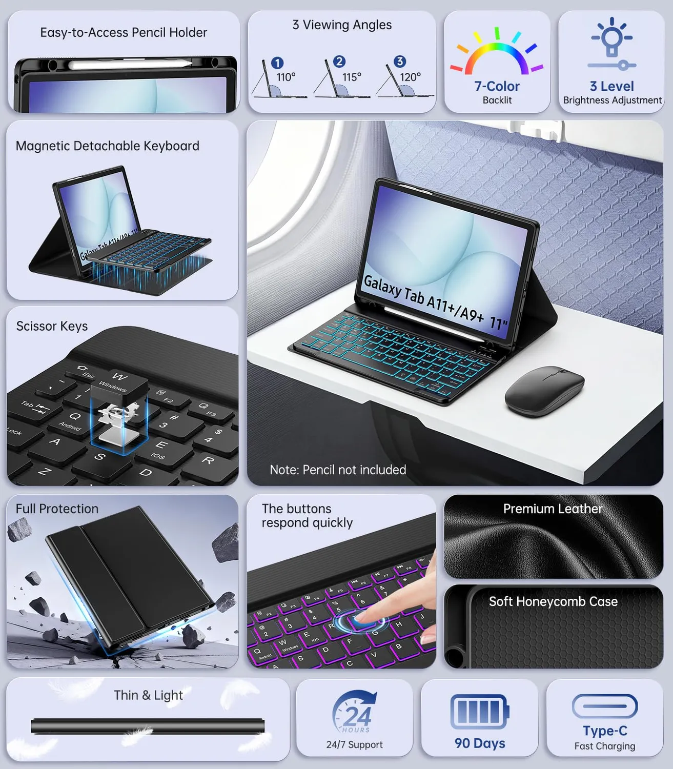 MoKo Custodia Tastiera Galaxy Tab A11+ A9+ 11 Nero QWERTY