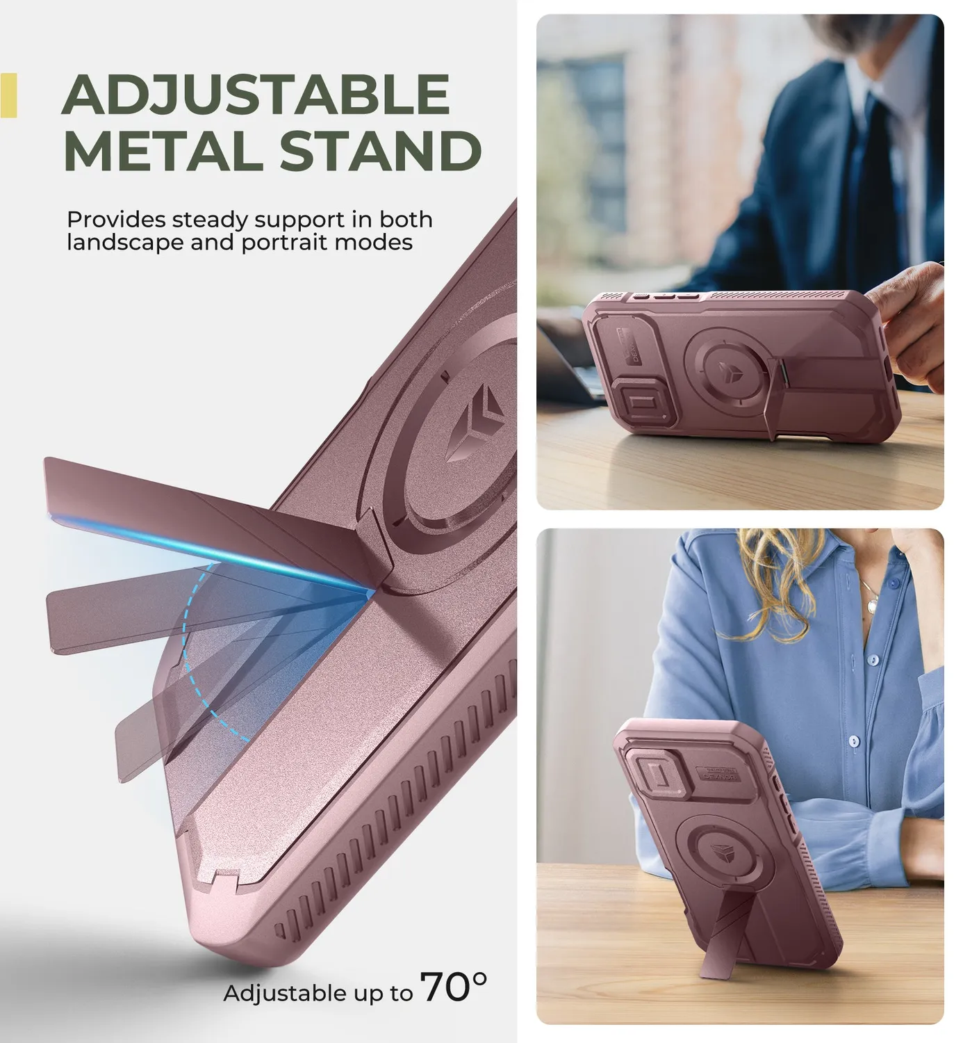 Dexnor Custodia iPhone 16 Plus Rosa MagSafe Antishock Kickstand