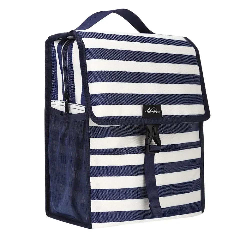 MoKo Borsa Termica Porta Pranzo Strisce Bianche e Blu Pieghevole