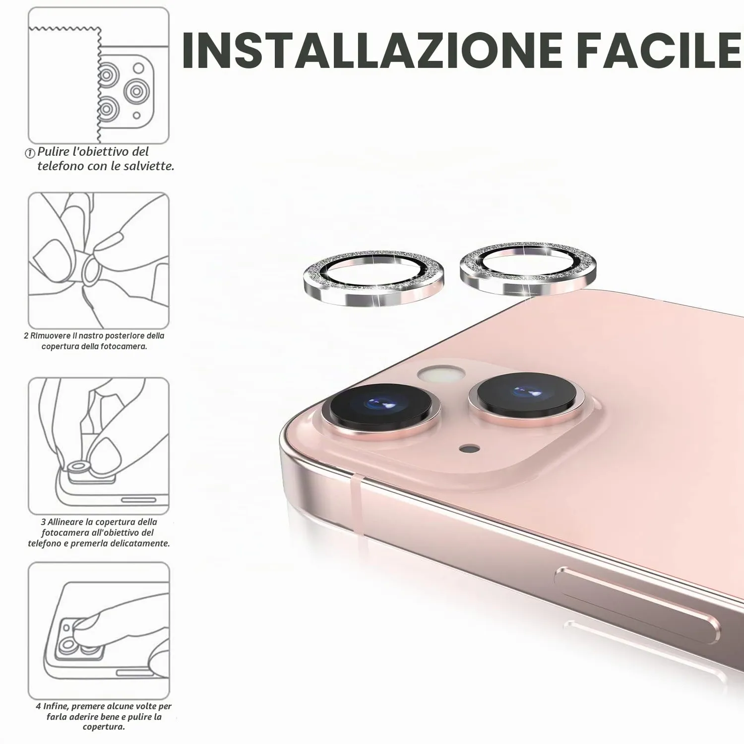 CloudValley pellicola fotocamera iPhone 13 13 Mini brillantini 2pz