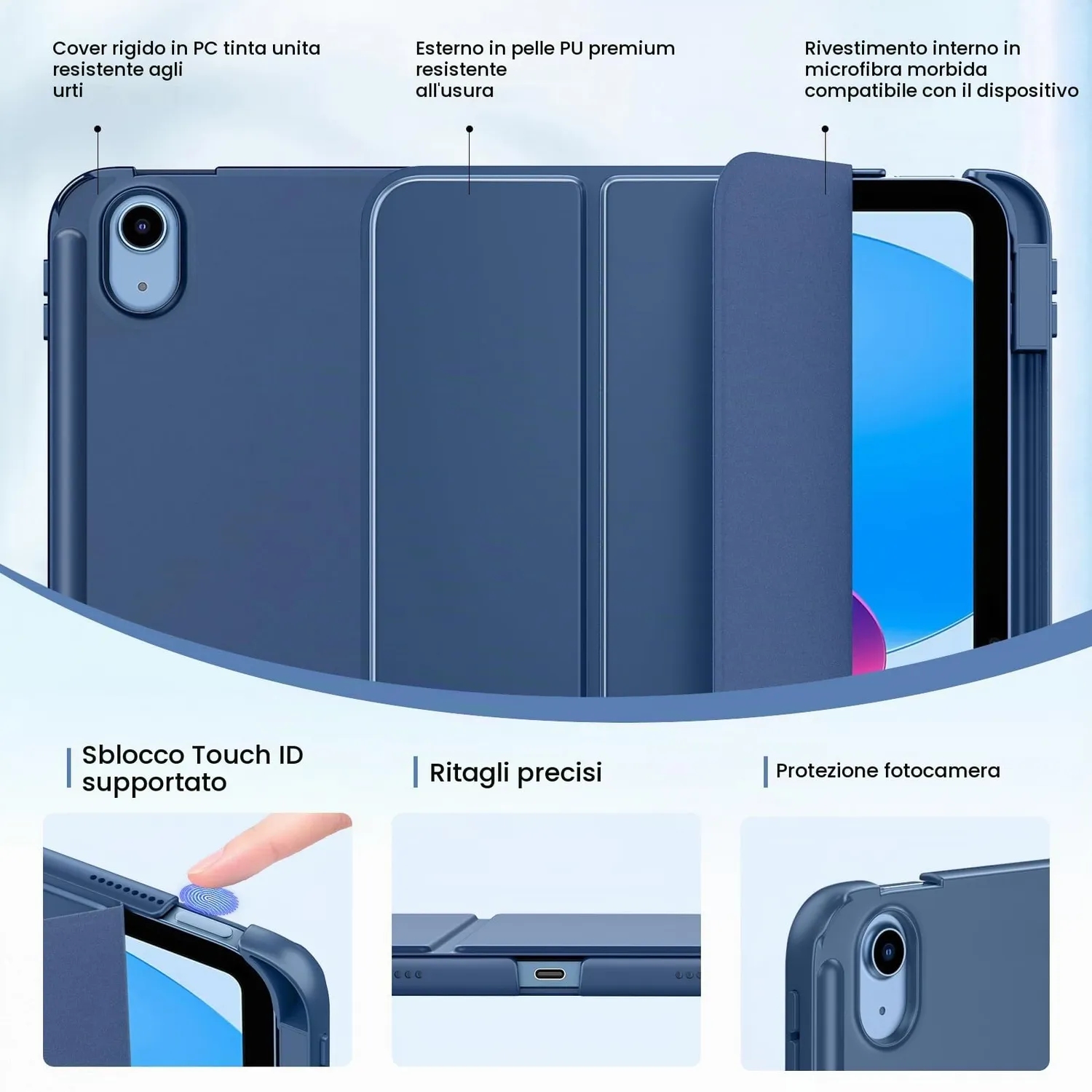 MoKo Custodia iPad 11" A16/10a Gen Blu Marino Sottile