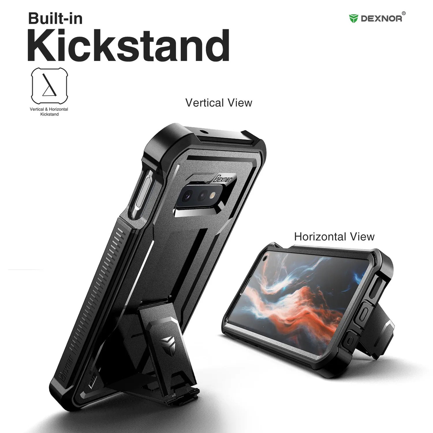 Dexnor Galaxy S10E cover nera anturto con kickstand
