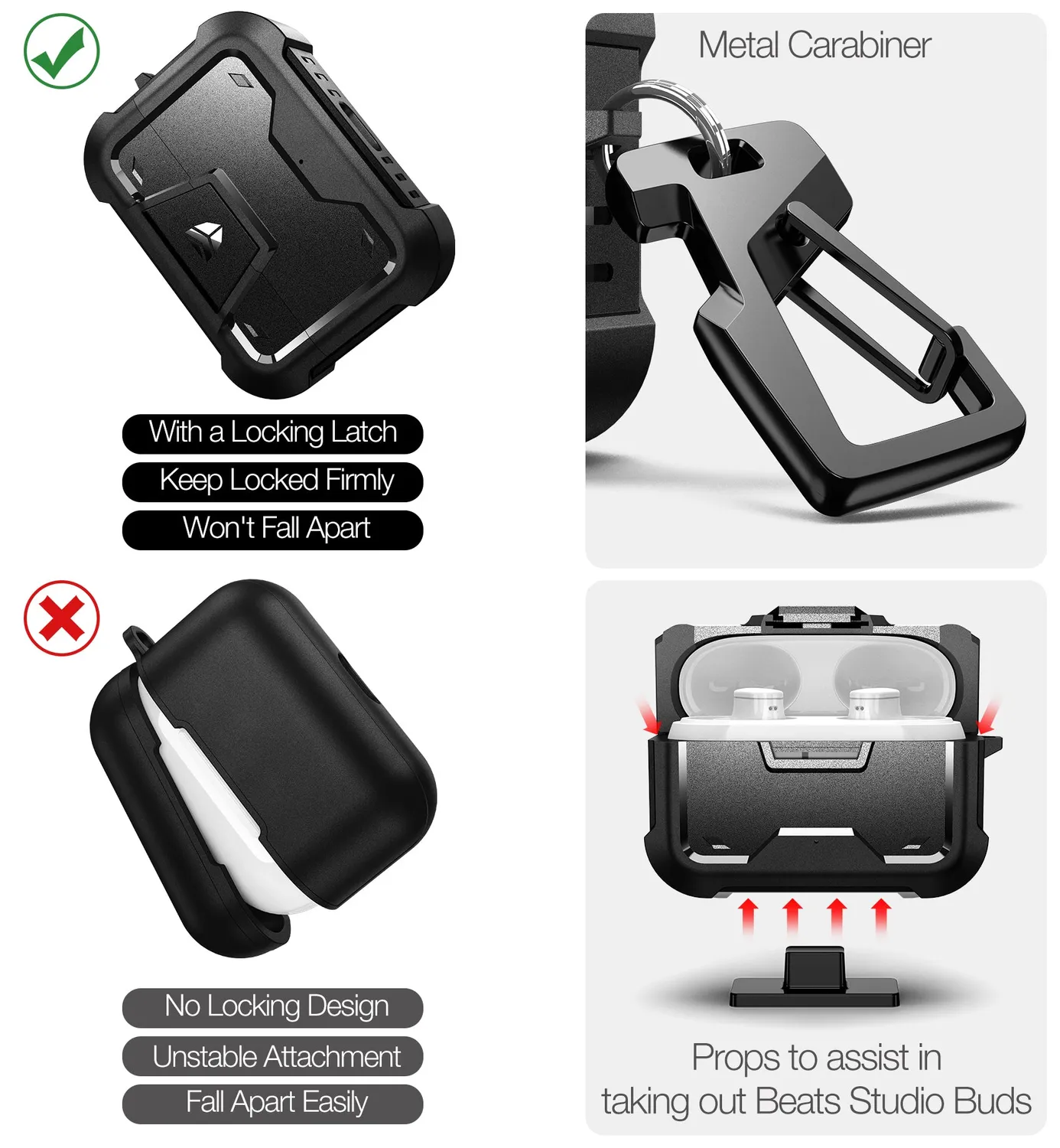 Dexnor Beats Studio Buds 2021 custodia auricolari nera rugged