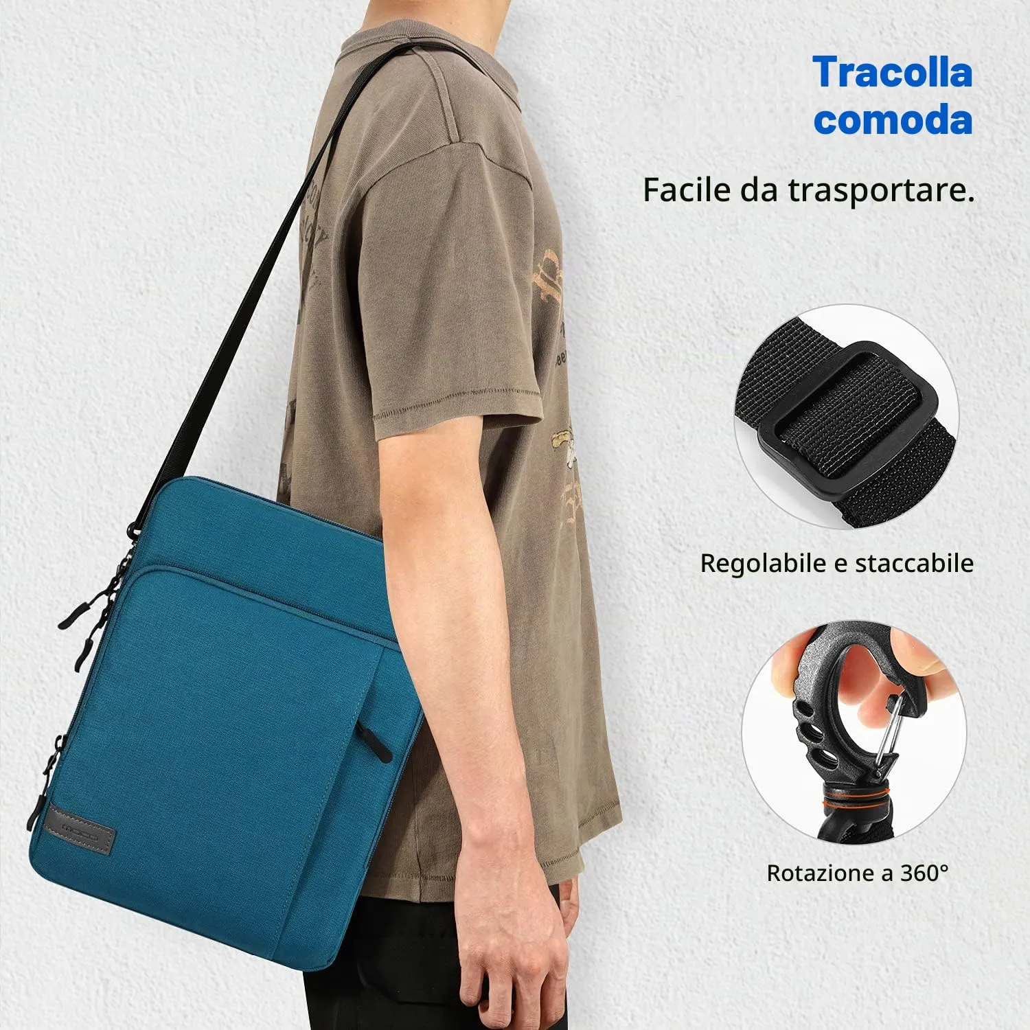 MoKo Sleeve 12.9 pollici blu pavone poliestere con tasca