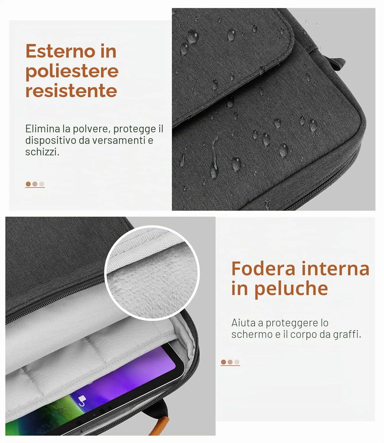 MoKo Tablet 9-11 pollici borsa sleeve nero grigio imbottita manico
