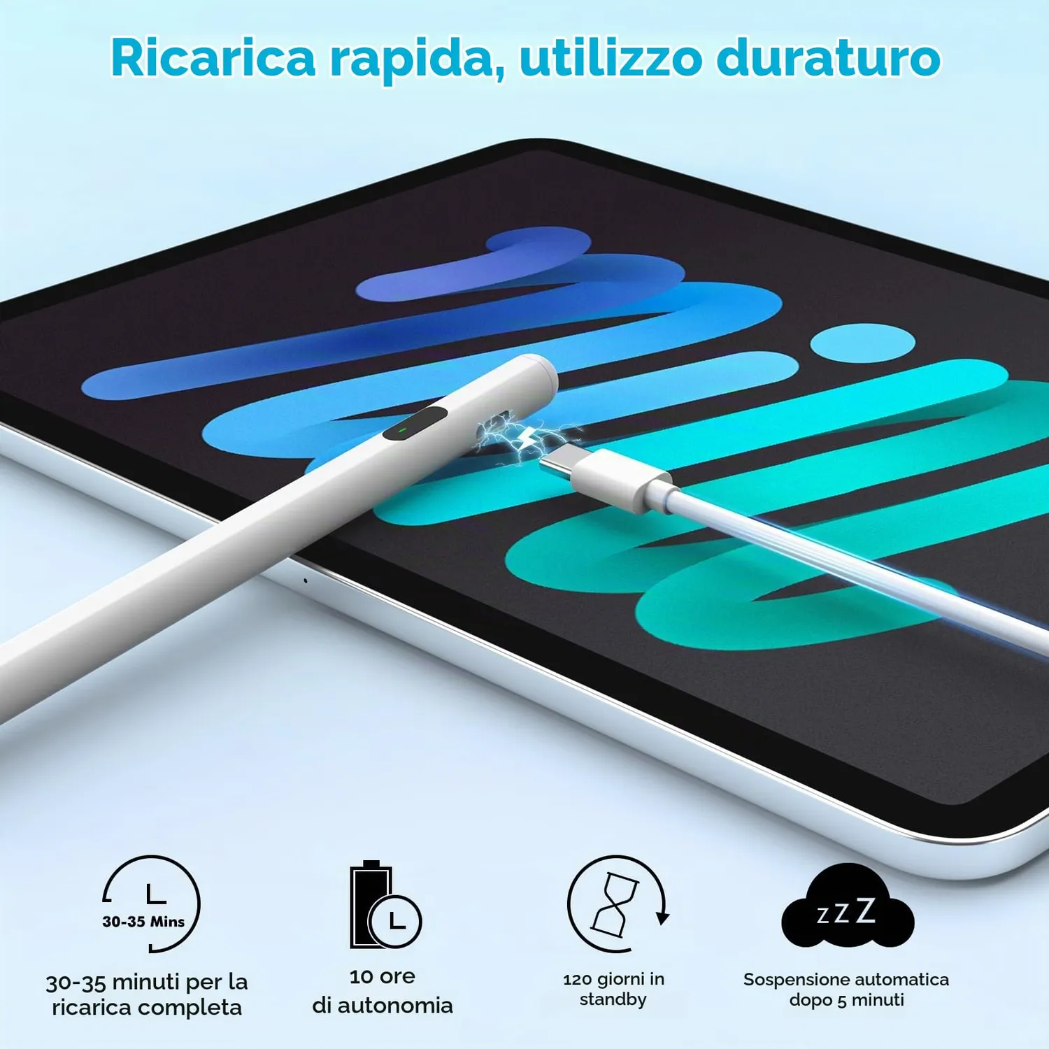 MoKo Penna Stilo iPad 2018-2024 USB-C LED Tilt 10 Ore
