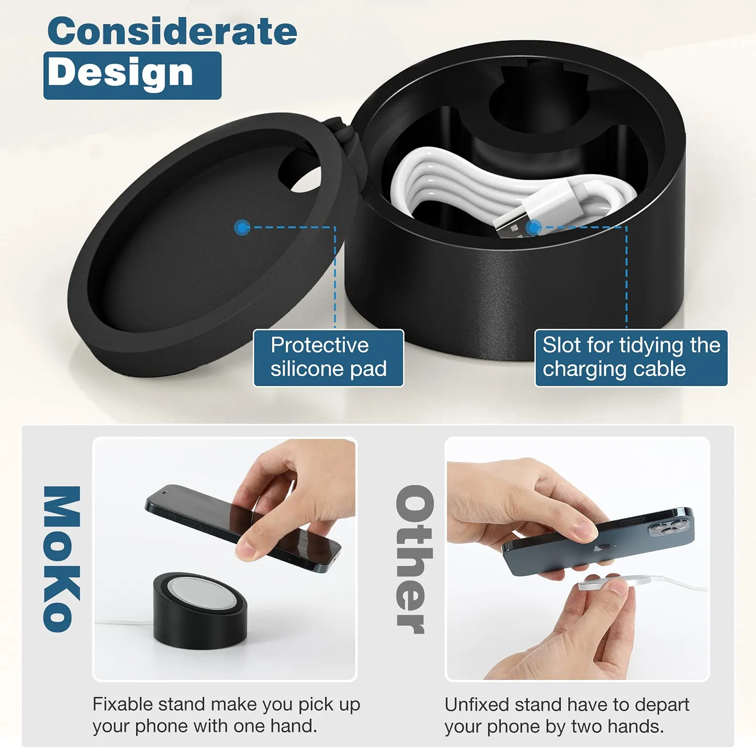MoKo Supporto iPhone 12 Base Alluminio Nero Magnetico