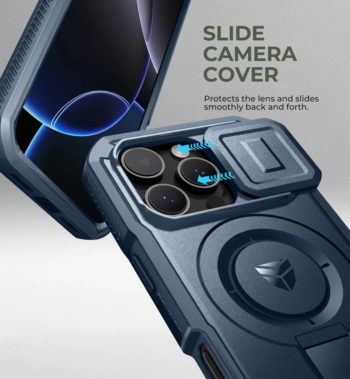 Dexnor iPhone 16 Pro cover blu copri-fotocamera MagSafe