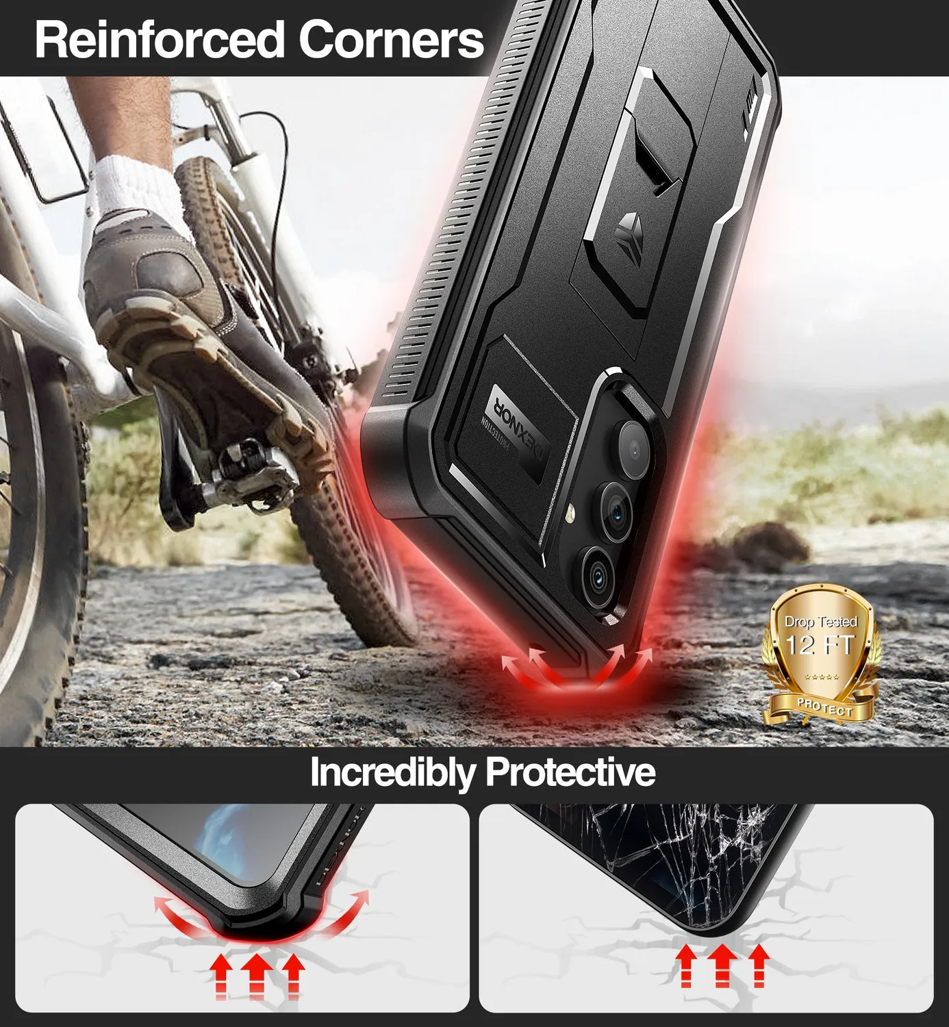 Dexnor Galaxy A54 5G cover nera rugged con stand