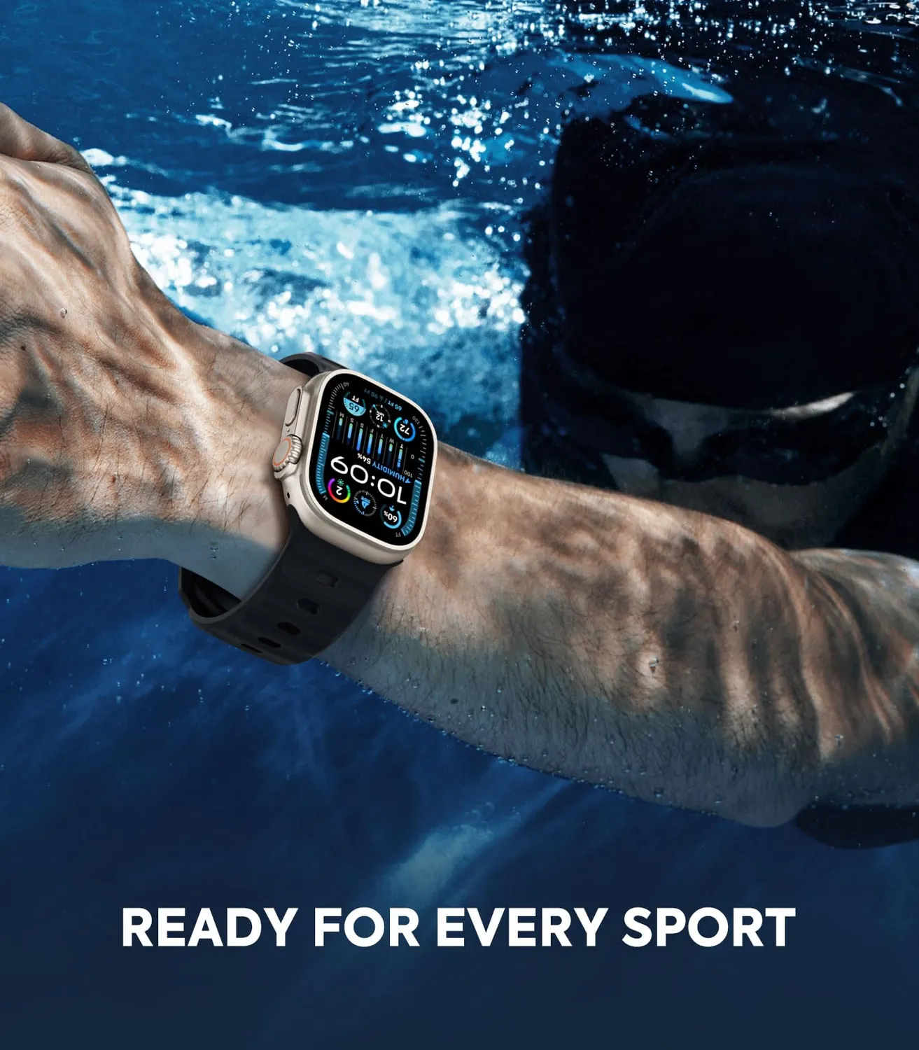 MoKo Cinturino Ocean Apple Watch 42/44/45/46/49mm Nero silicone