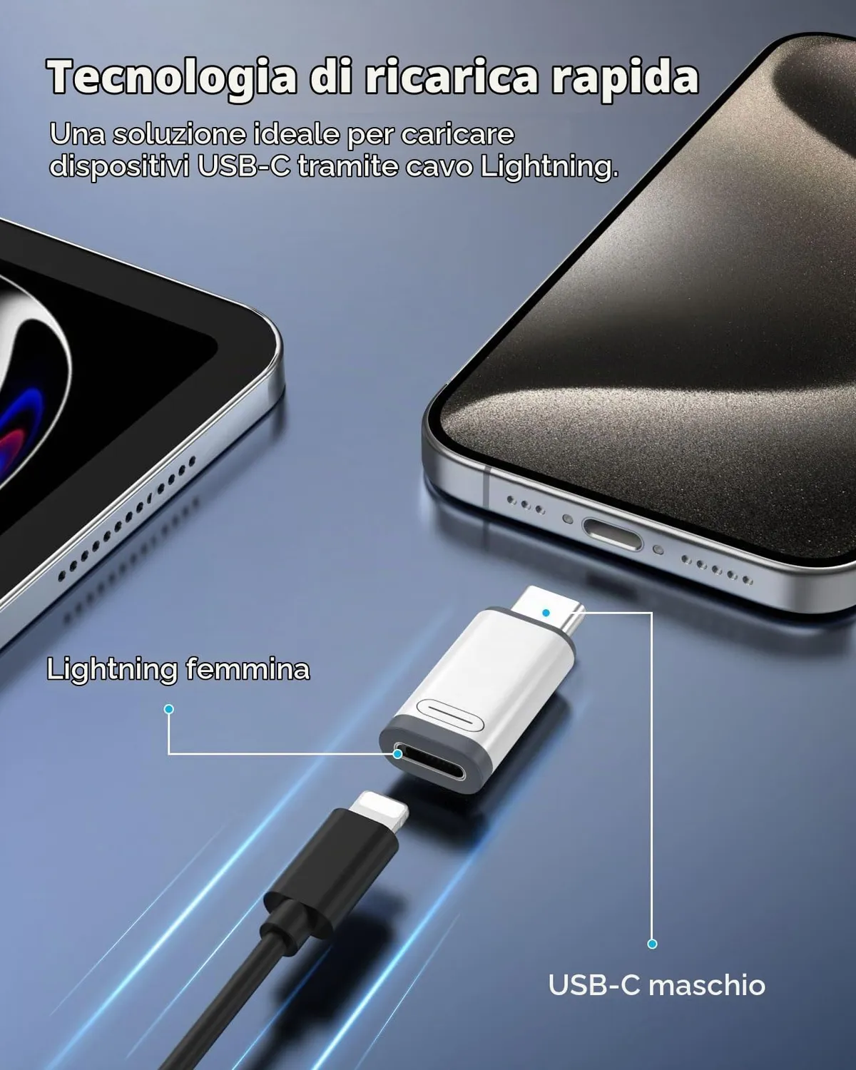 MoKo Adattatore Lightning a USB-C Solo Ricarica 4 Pezzi grigio