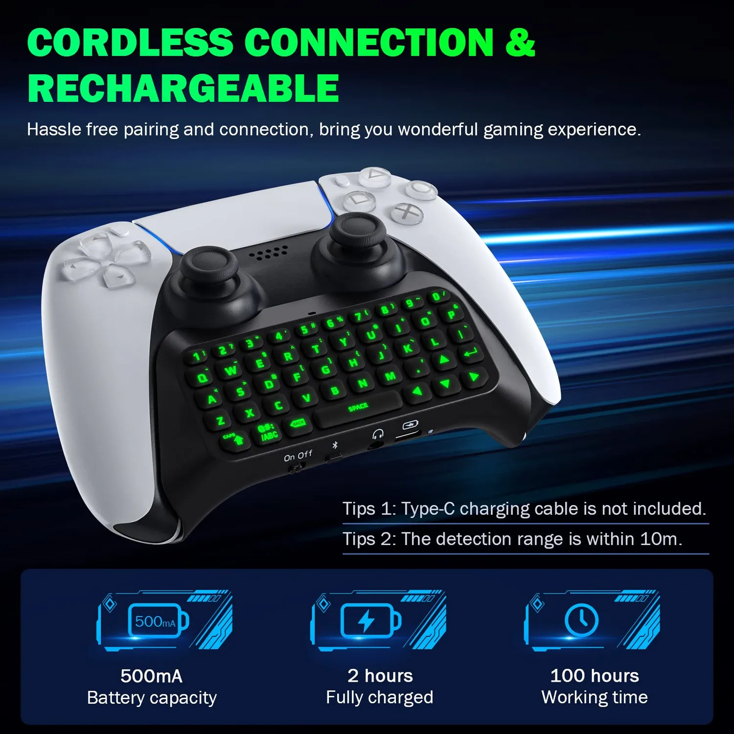 MoKo Tastiera Wireless Controller PS5 47 Tasti nero retroilluminata