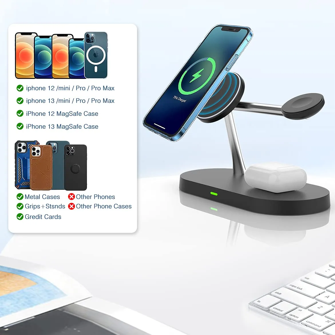 MoKo 5 in 1 stazione ricarica wireless iPhone Watch con luce