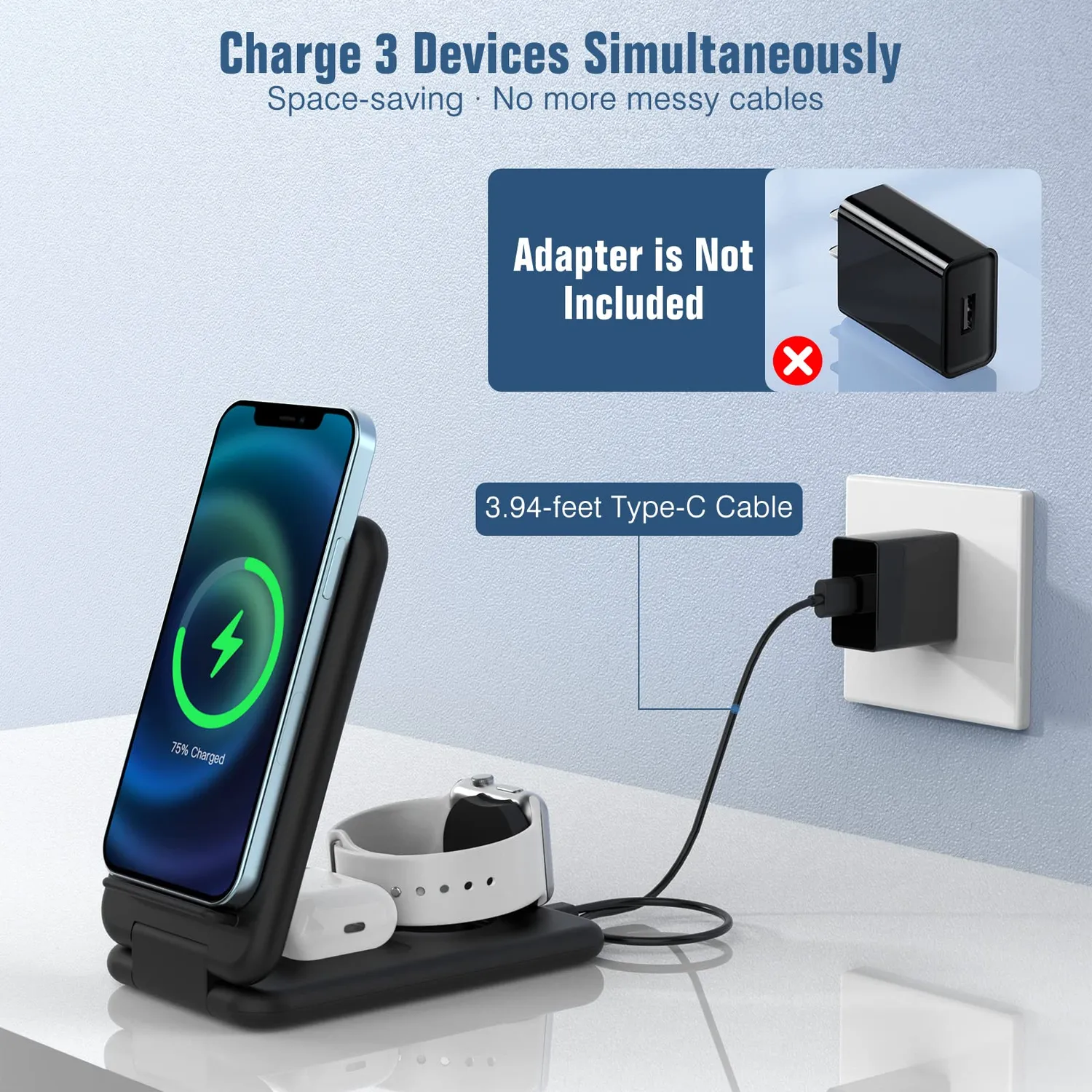 MoKo 3 in 1 dock ricarica wireless iPhone Watch nero