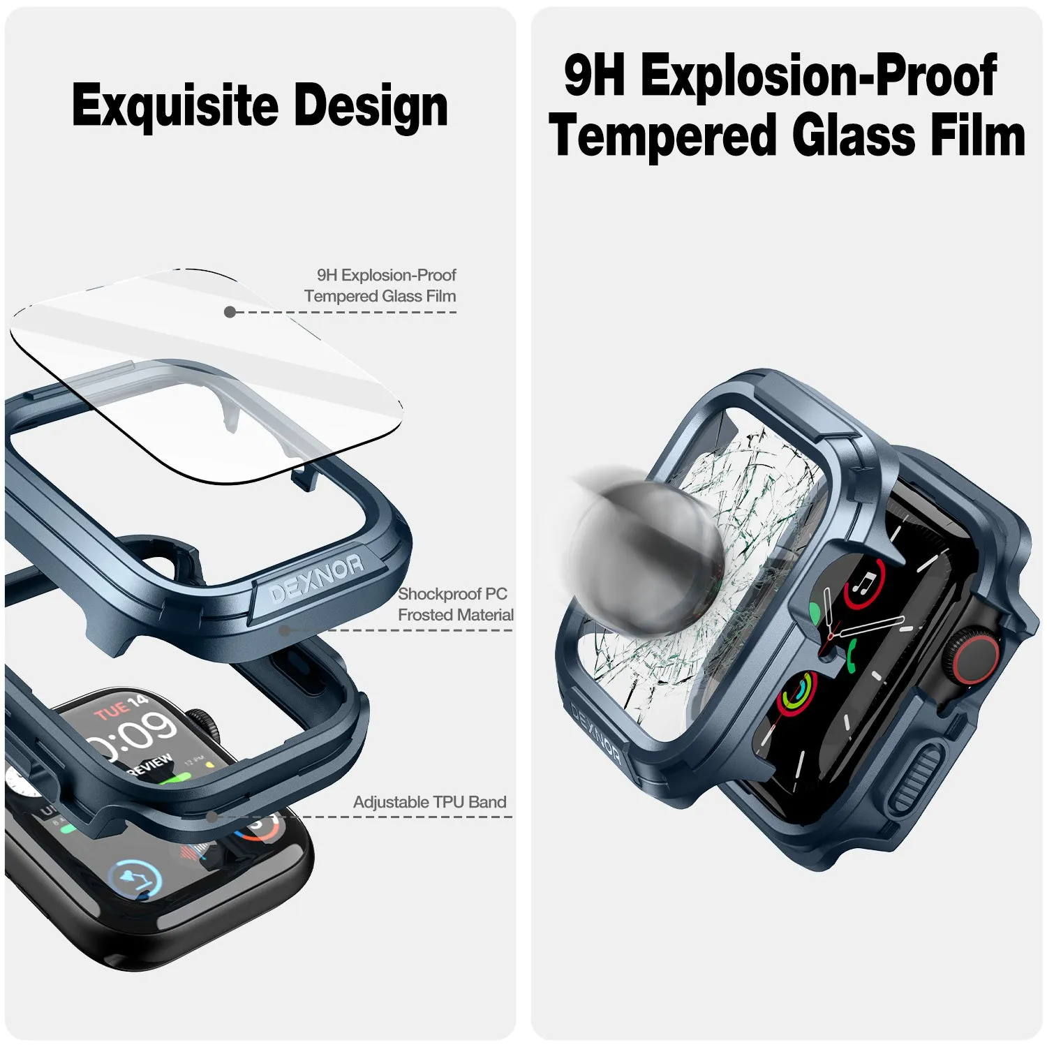 Dexnor Apple Watch 42mm custodia blu con pellicola