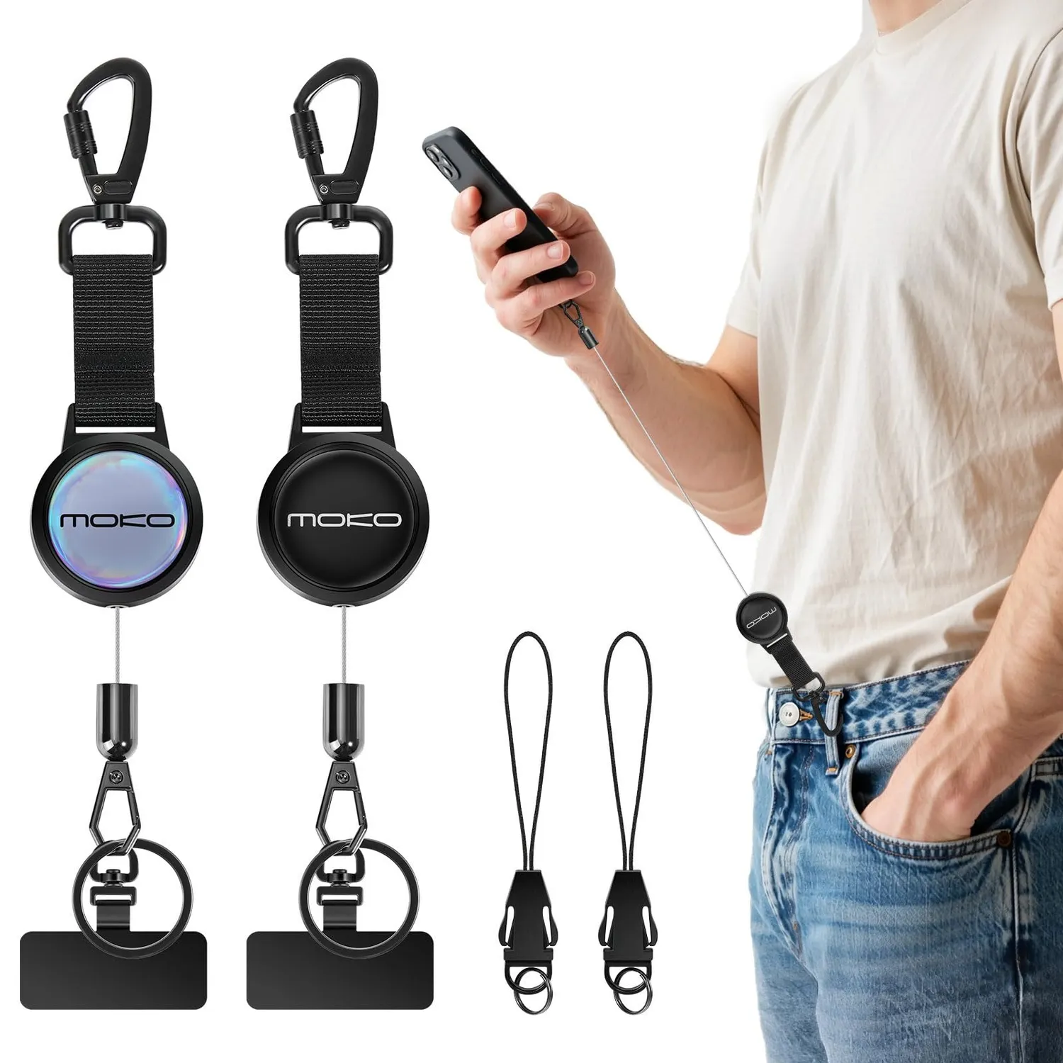 MoKo Laccio cellulare antifurto retrattile nero set 2 pezzi