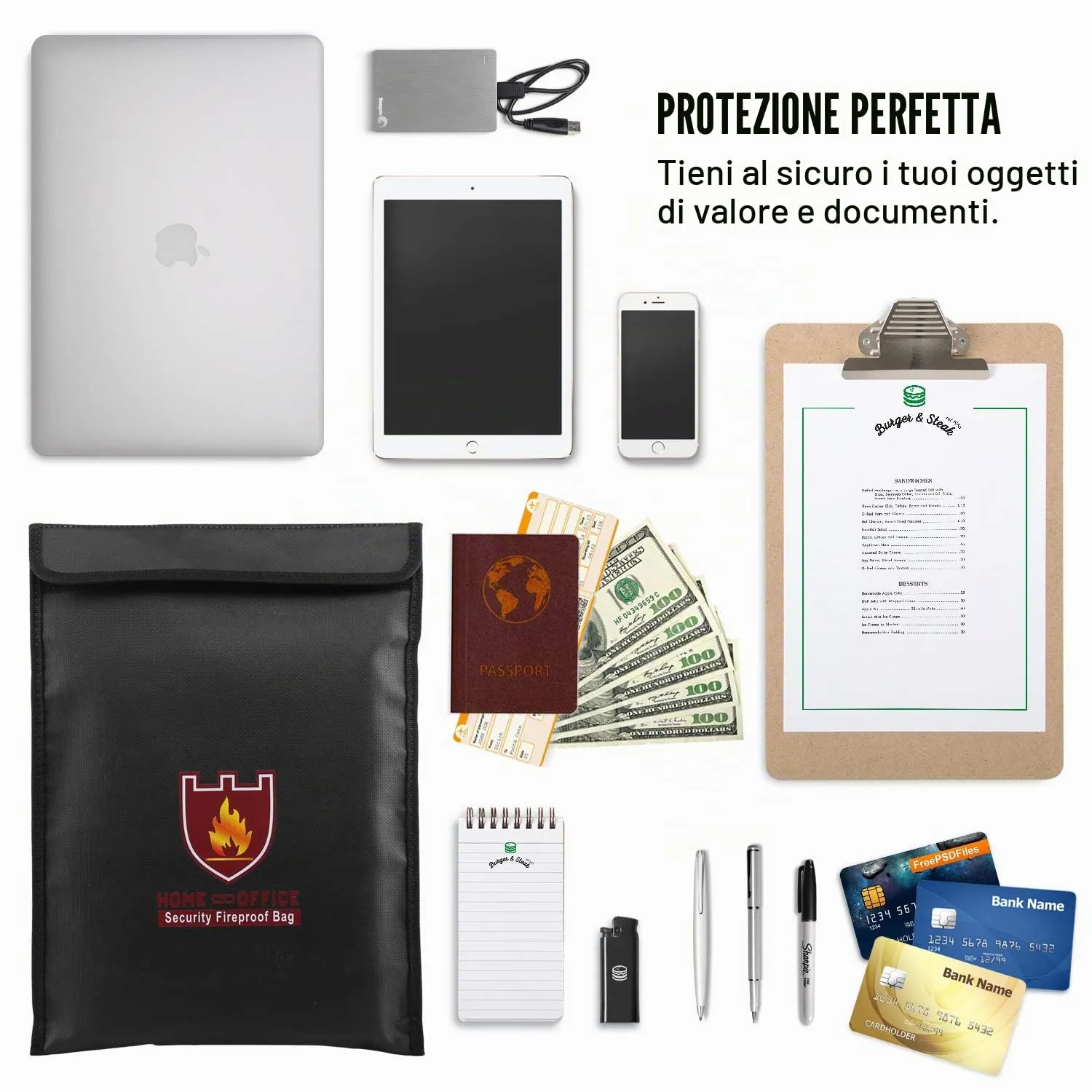 MoKo Borsa Portadocumenti Ignifuga Nera 37x28 cm impermeabile