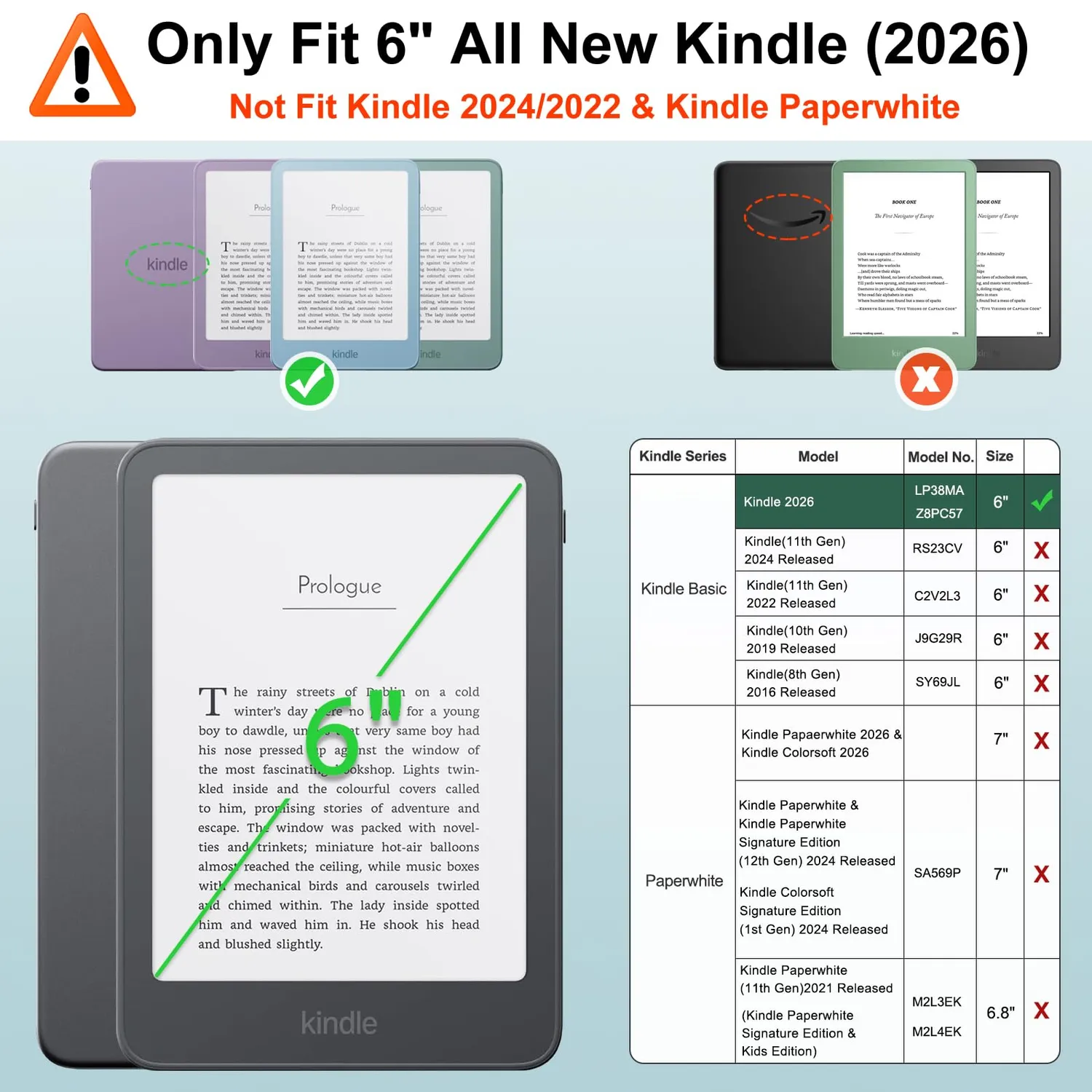 MoKo Kindle 6 12a Gen 2026 Custodia Magnetica Verde Agave