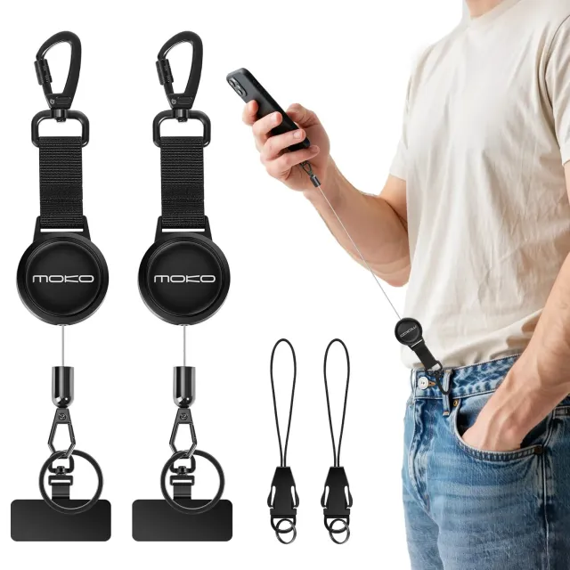 MoKo Laccio cellulare antifurto retrattile nero set 2 pezzi
