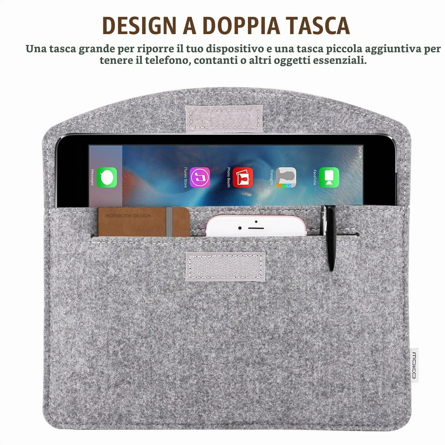 MoKo custodia sleeve feltro tablet 7-8 pollici grigio chiaro antiurto