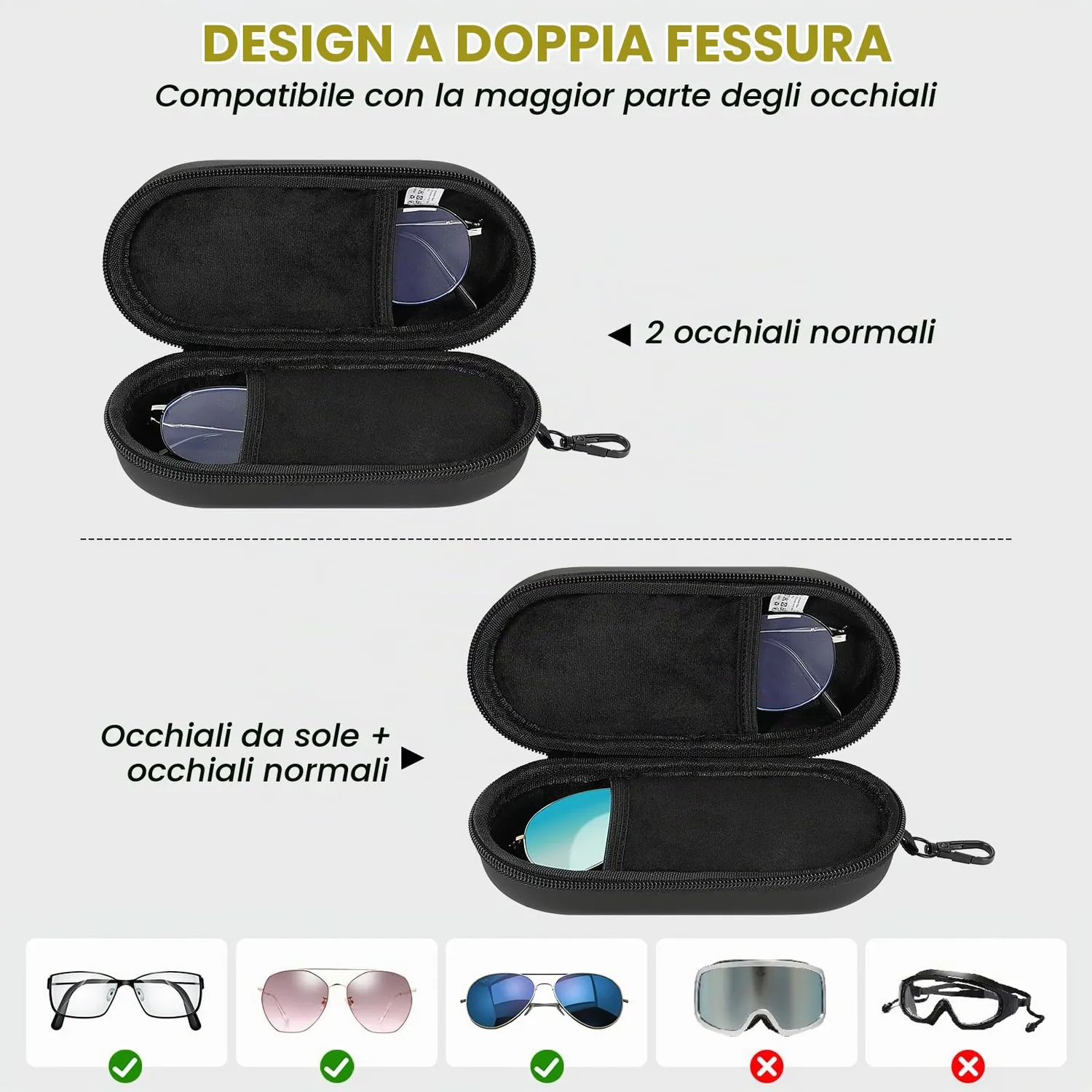 MoKo doppia custodia occhiali rigida zip nera