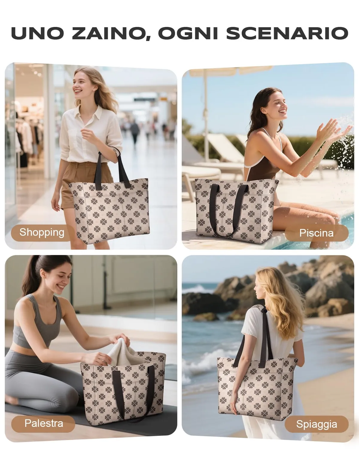 EOIWUY Quadrifoglio borsa mare donna 35L impermeabile