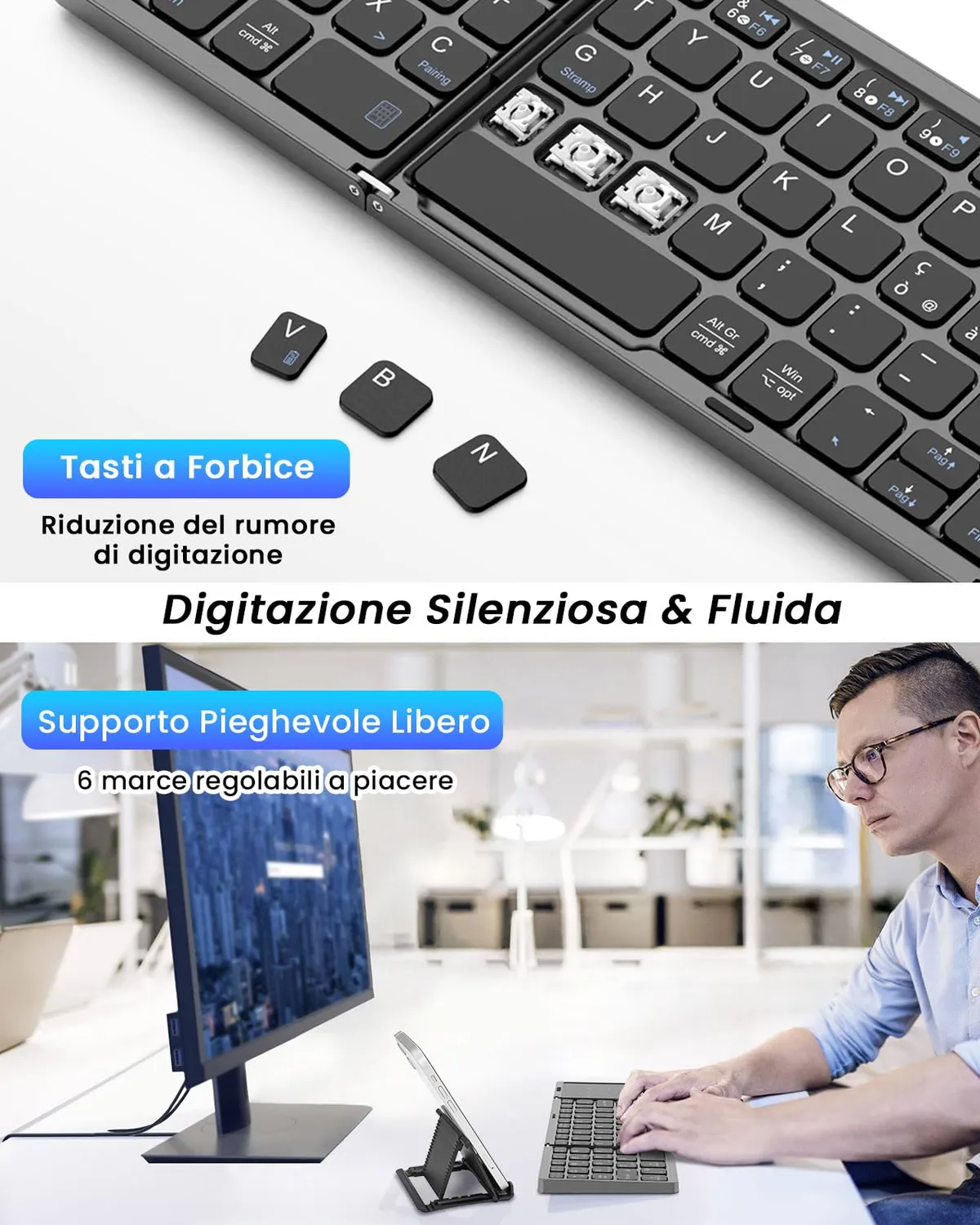 MoKo Tastiera Pieghevole Bluetooth Italiana Touchpad Nero