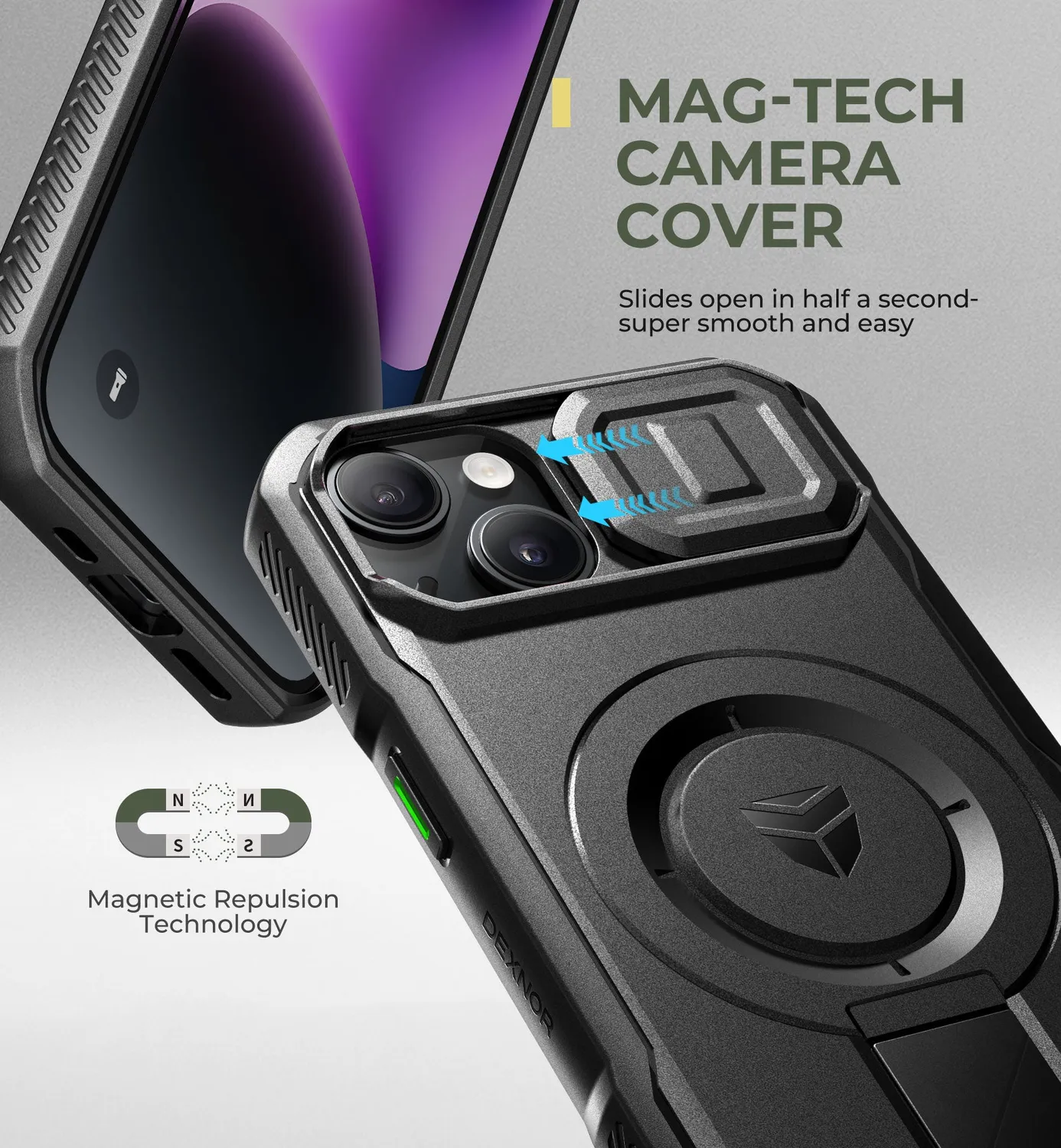 Dexnor iPhone 14 cover antiurto MagSafe con stand nera
